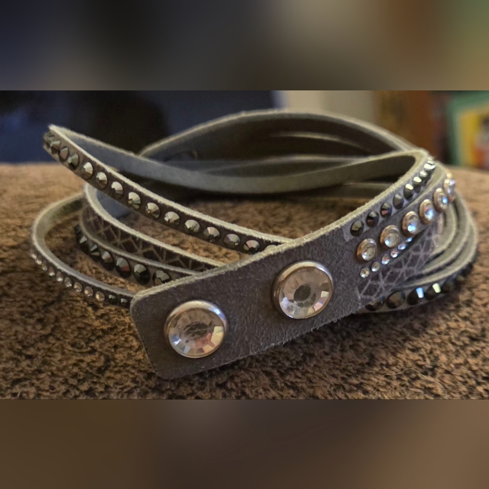 Gray Rhinestone Wrap Bracelet - Picture 2 of 6